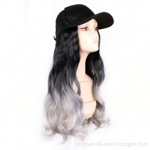 MYZYR 18inch Ombre Hair Natural Wave Wigs For Women Synthetic Hairpiece With Baseball Duck Tongue Hat Makeup Wigs